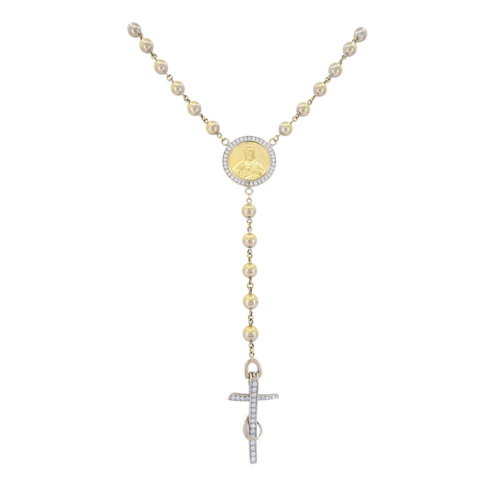 Vintage Rosary 18k Two Tone Gold Diamond Necklace