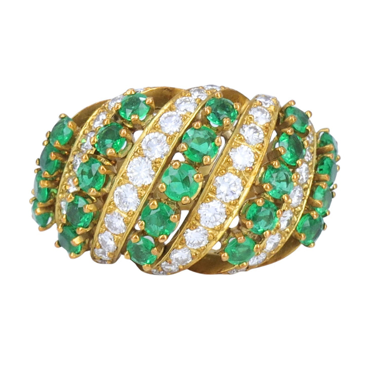 Vintage Asprey & Co. 18k Gold Emerald Diamond Cluster Cocktail Ring