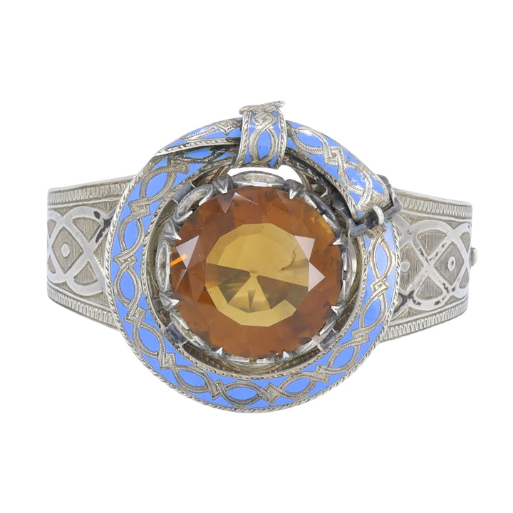 Antique Victorian Mackay Scottish Silver Blue Enamel Citrine Hinged Bracelet