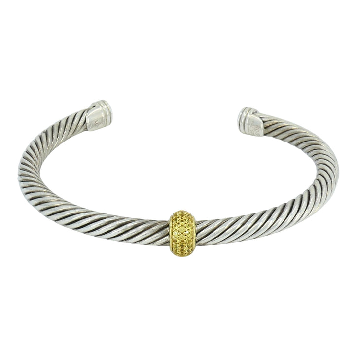 David Yurman 18k Gold Sterling Silver Sapphire Station Cable Cuff Bracelet