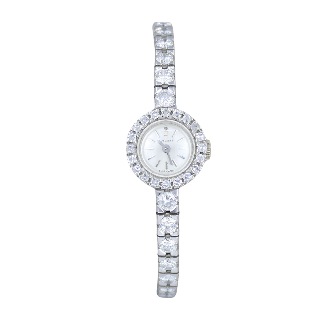 Vintage Longines Swiss 18k White Gold Diamond Lady's Wrist Watch
