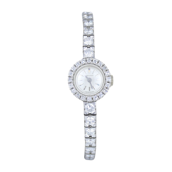 Vintage Longines Swiss 18k White Gold Diamond Lady's Wrist Watch