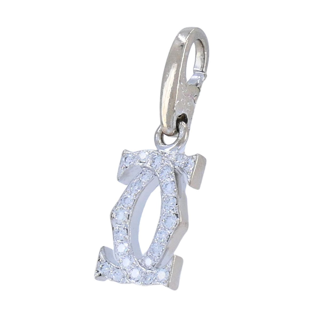 C de Cartier Double C 18k White Gold Diamond Charm Pendant