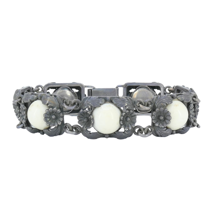 Vintage N.E. From Denmark Sterling Silver Bone Cabochon Bracelet