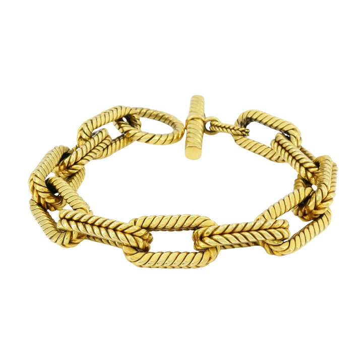 Vintage Italian 18k Yellow Gold Rope Link Toggle Bracelet