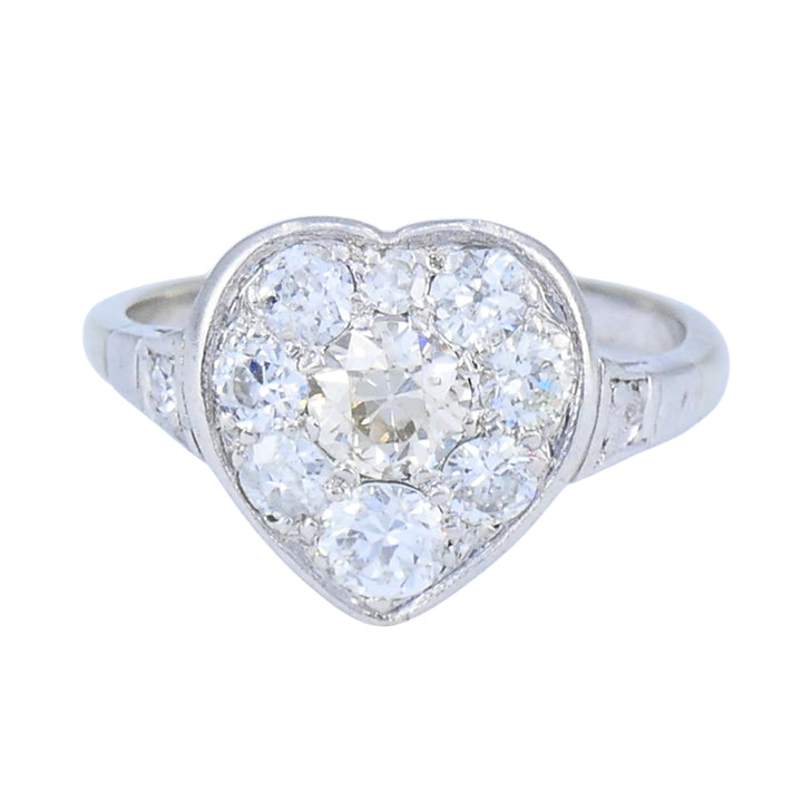 Vintage Art Deco Diamond Heart Cluster Ring 10k Gold Platinum