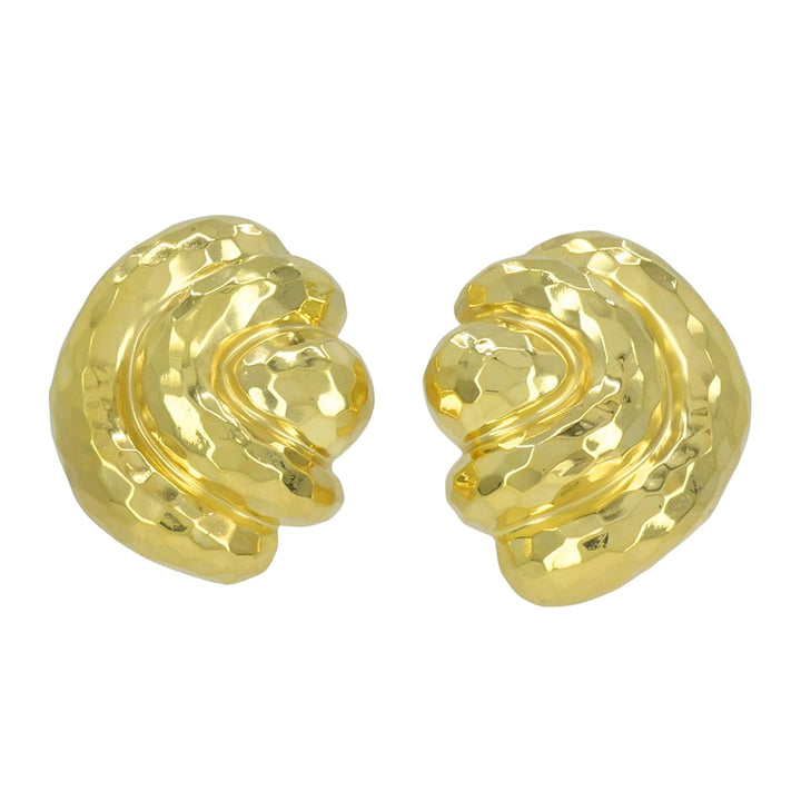 Vintage Henry Dunay 18k Gold Hammered Shell Motif Clip Earrings