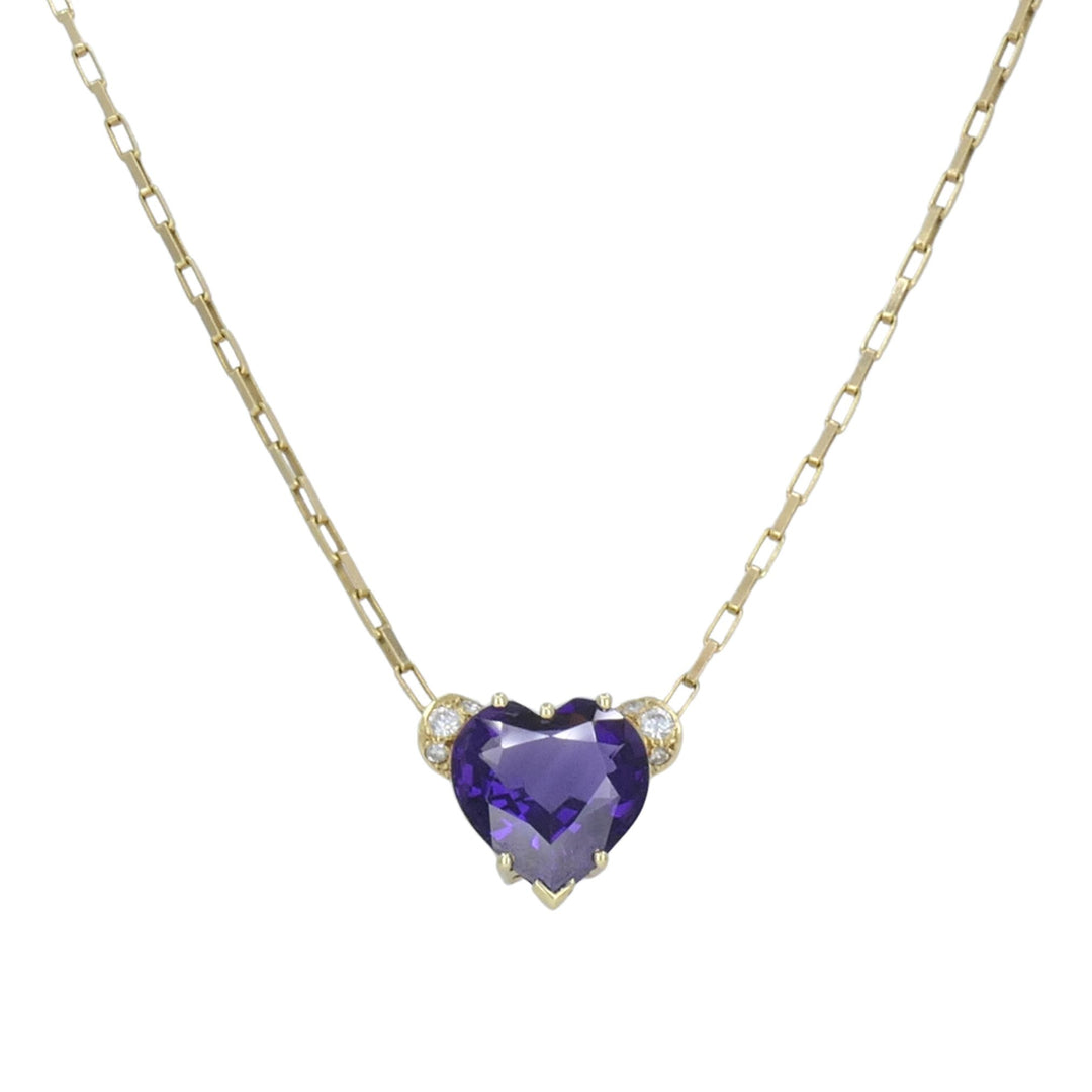UnoAErre Italian 14k Gold Diamond Amethyst Heart Pendant Necklace