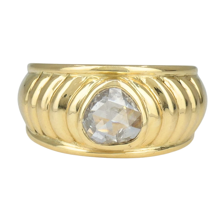 Vintage French 18k Yellow Gold Rose Cut Diamond Domed Band Ring