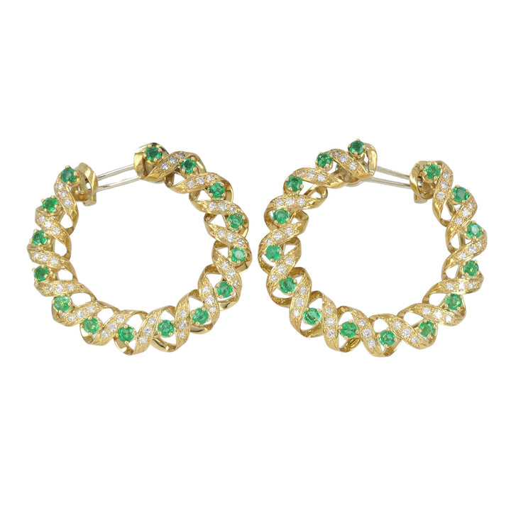 Vintage Asprey & Co. 18k Gold Diamond Emerald Circular Earrings