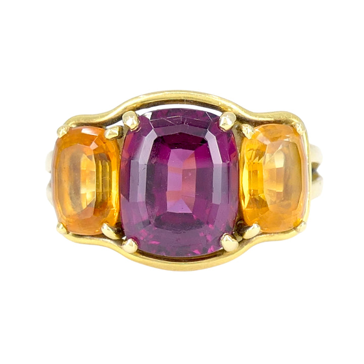 Verdura 18k Gold Rubellite and Madeira Citrine Three Stone Ring