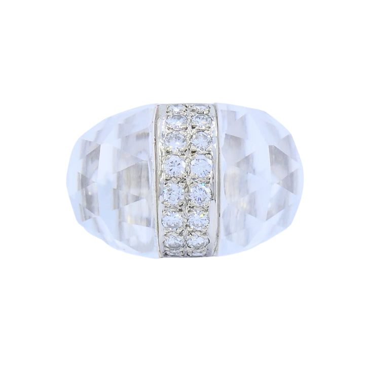 Vintage Italian 18k White Gold Diamond Rock Crystal Cocktail Ring