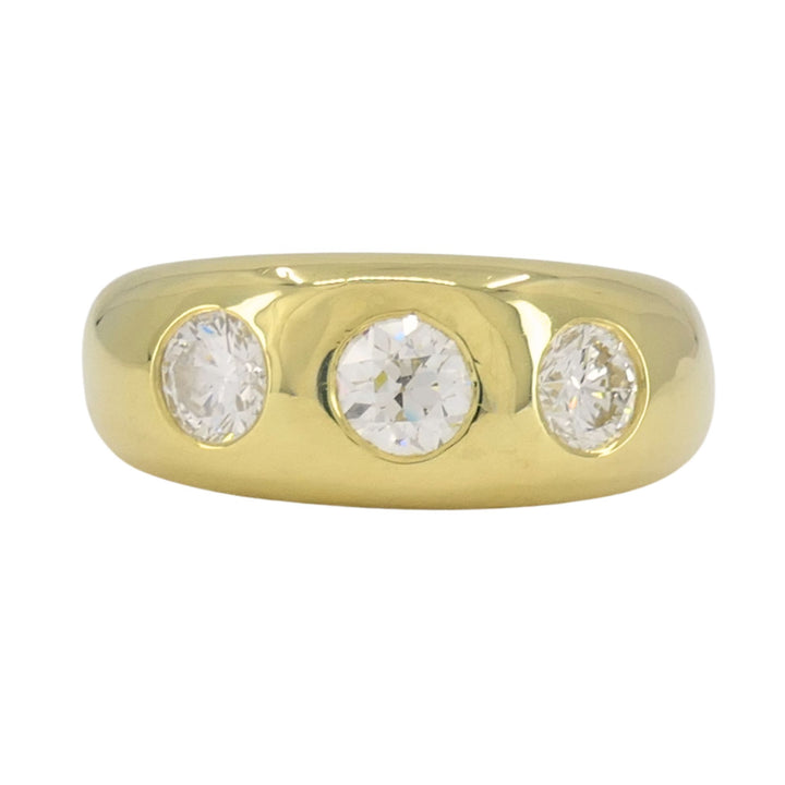 Vintage 18k Yellow Gold Three Stone Diamond Gypsy Ring
