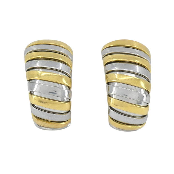 Vintage Bvlgari 18k Gold Stainless Steel Tubogas Huggie Bulgari Earrings