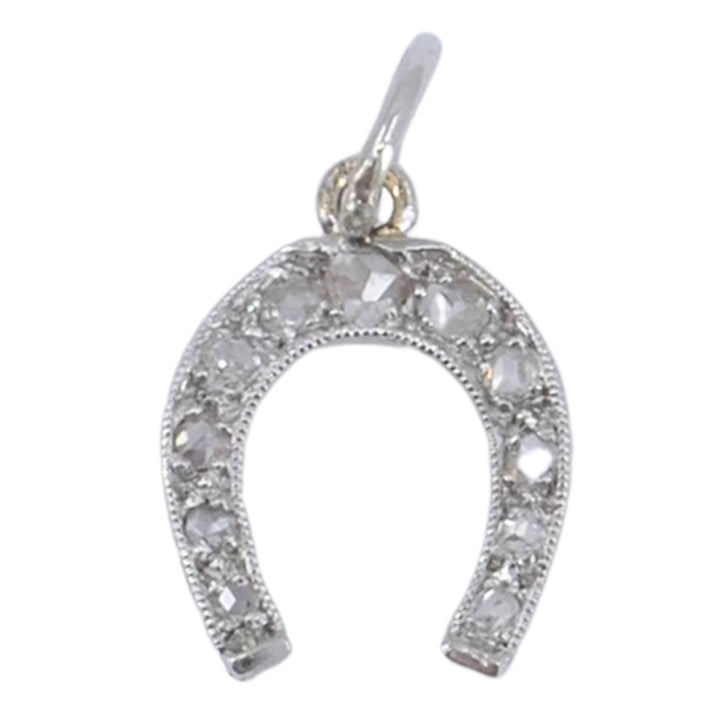 Edwardian Platinum Rose Cut Diamond Horseshoe Pendant