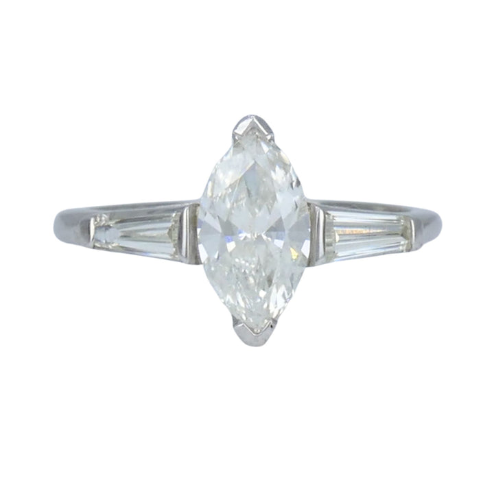 Vintage Platinum 1.07 Carat Marquise Diamond Three Stone Ring