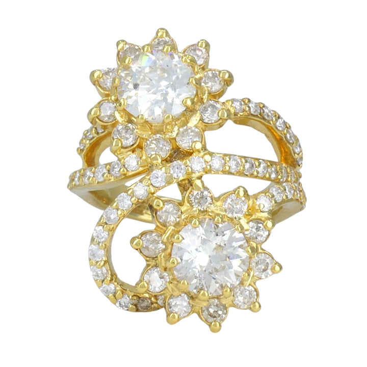 Vintage 18k Yellow Gold Diamond Floral Bypass Cocktail Ring