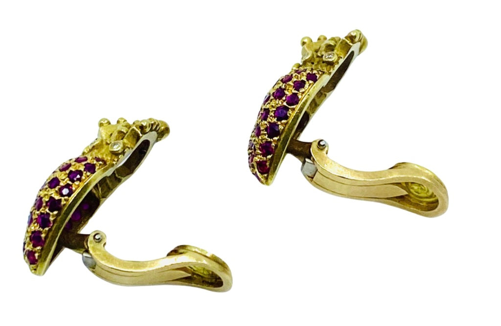 Kieselstein Cord Crown Heart Earrings Gold Ruby Diamond