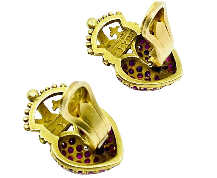 Kieselstein Cord Crown Heart Earrings Gold Ruby Diamond