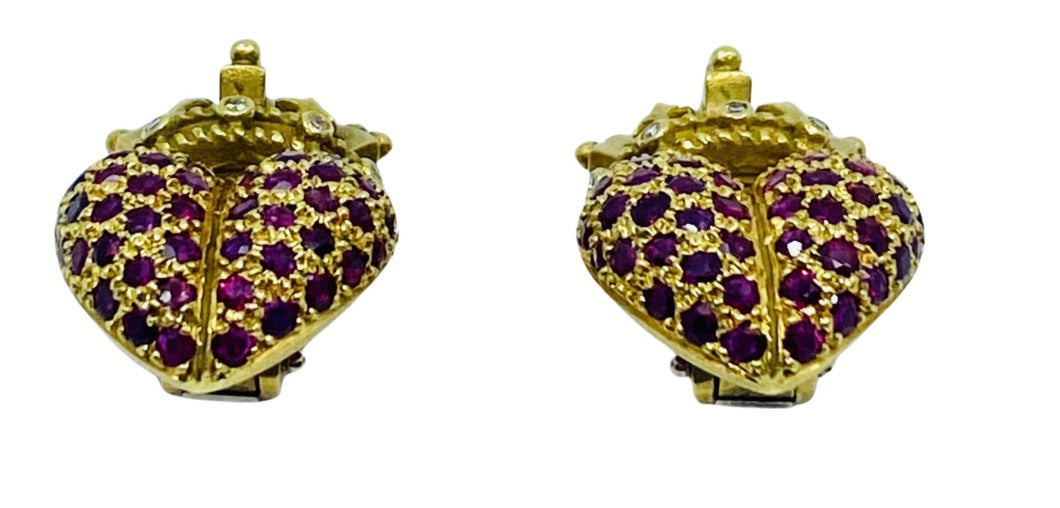 Kieselstein Cord Crown Heart Earrings Gold Ruby Diamond