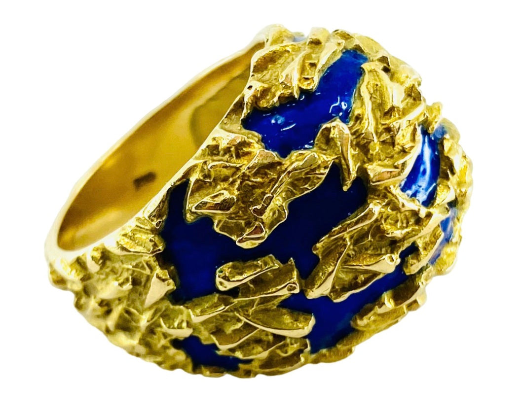 Gubelin Dome Gold Ring Blue Enamel 18k