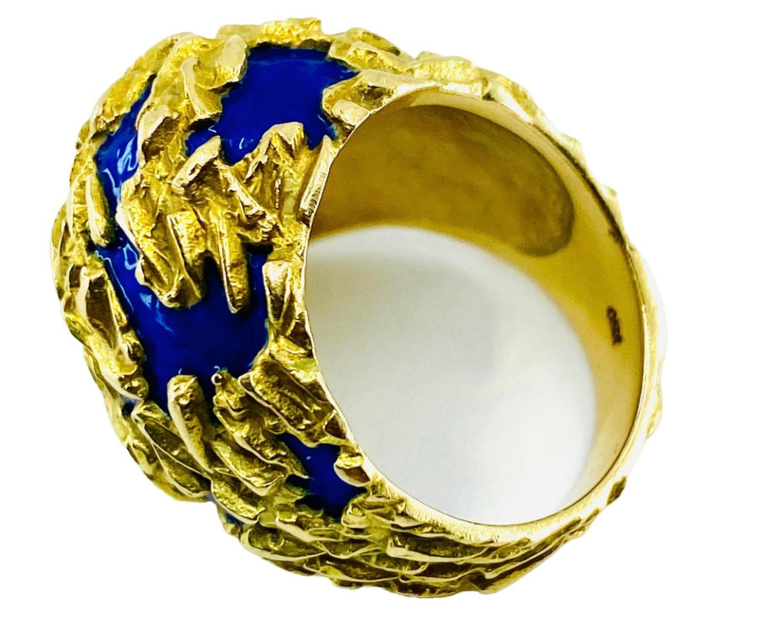 Gubelin Dome Gold Ring Blue Enamel 18k