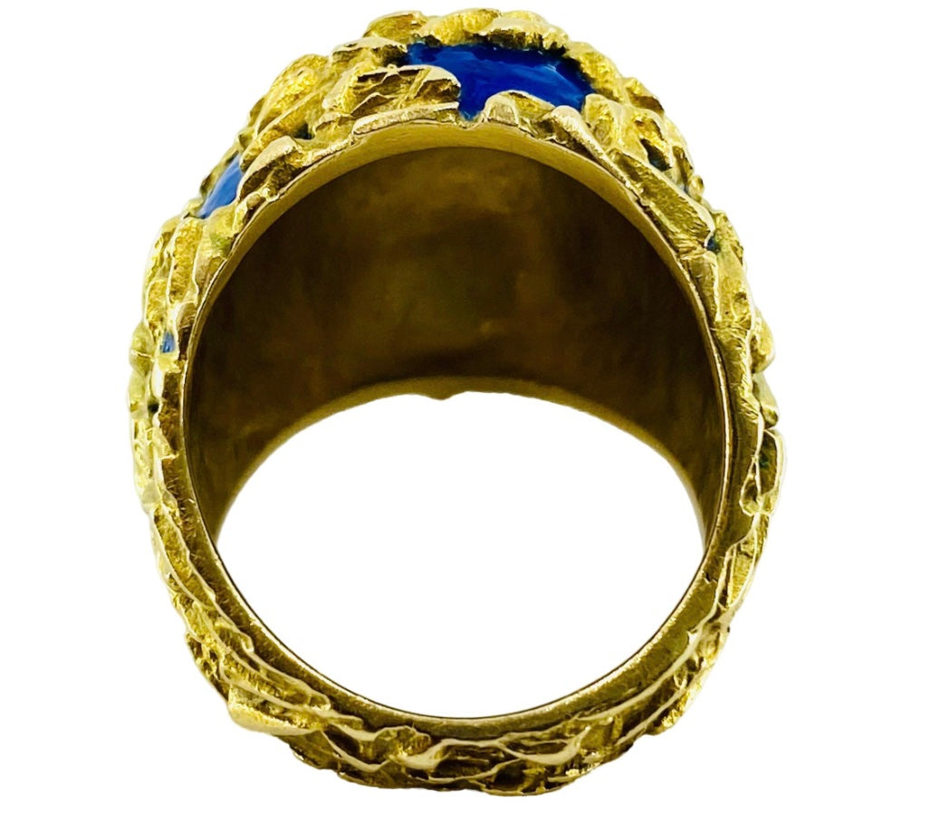 Gubelin Dome Gold Ring Blue Enamel 18k