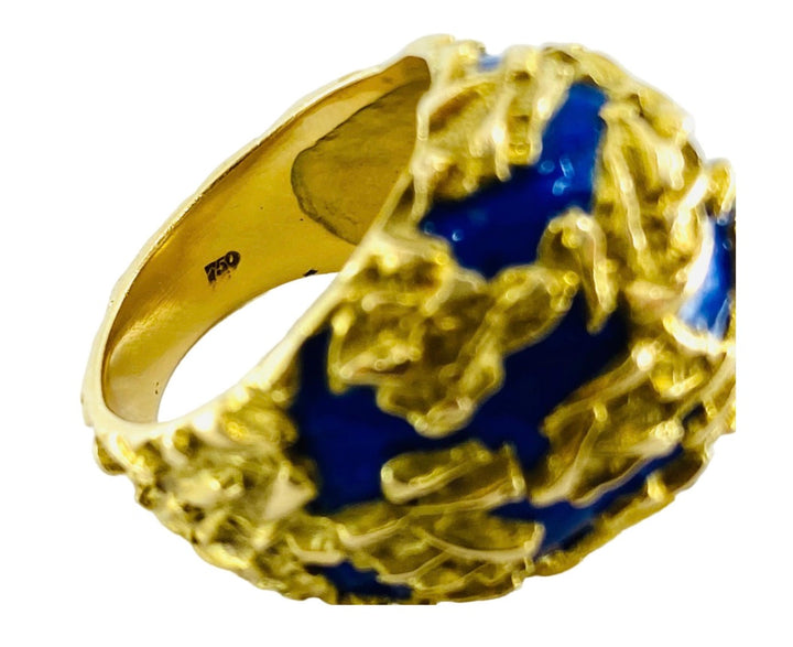 Gubelin Dome Gold Ring Blue Enamel 18k