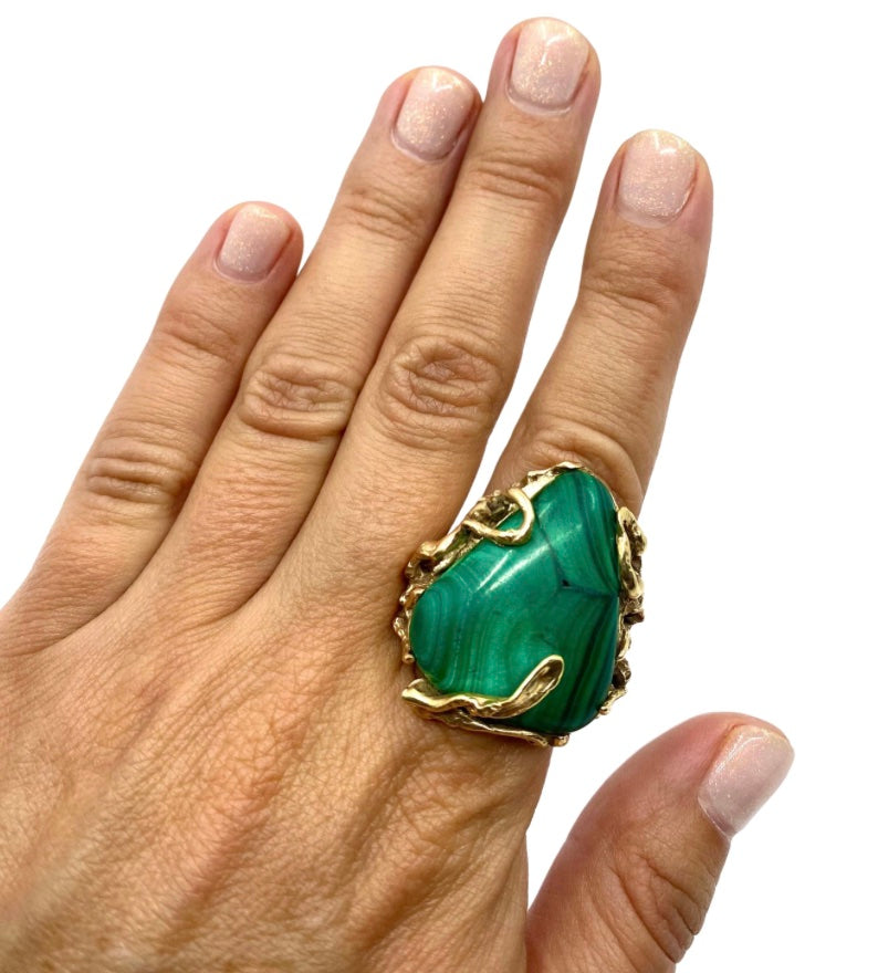 Malachite Ring 14k Gold Artisan Jewelry