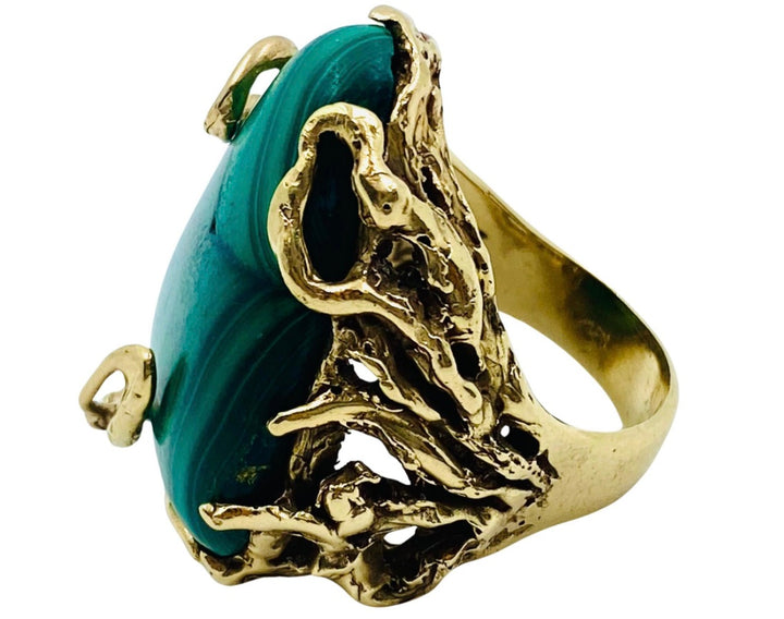 Malachite Ring 14k Gold Artisan Jewelry