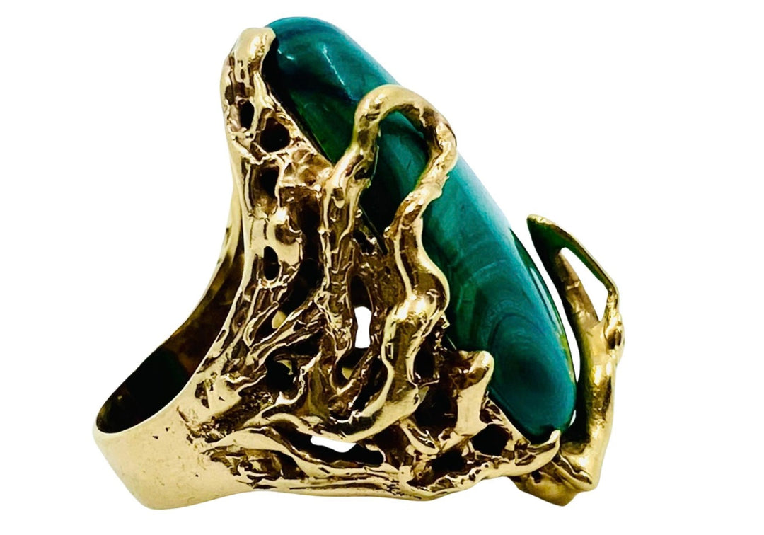 Malachite Ring 14k Gold Artisan Jewelry