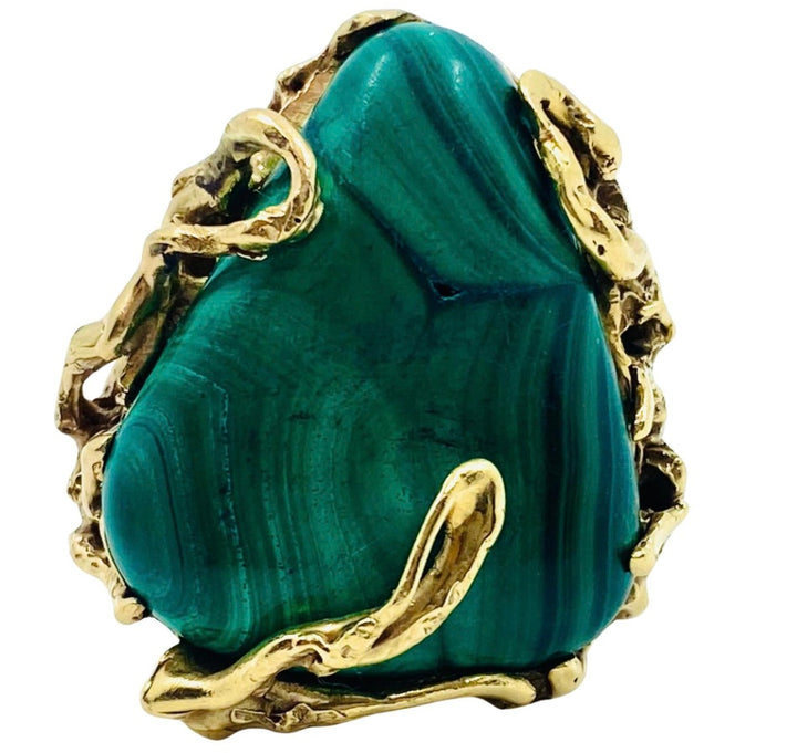 Malachite Ring 14k Gold Artisan Jewelry