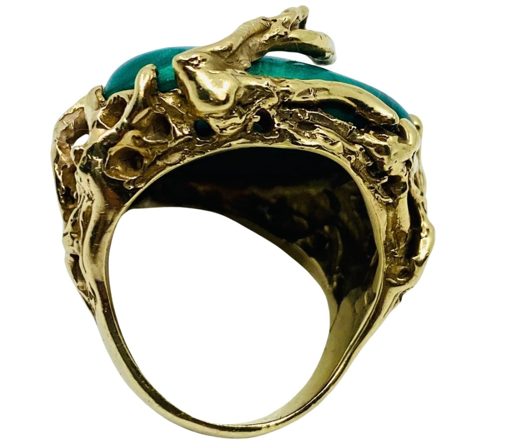 Malachite Ring 14k Gold Artisan Jewelry