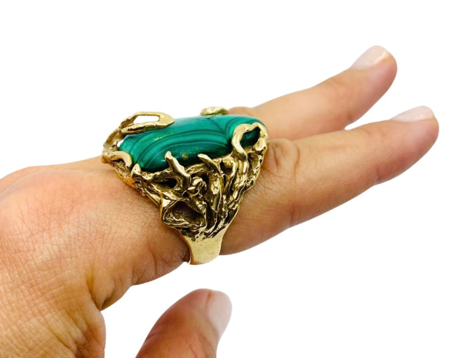 Malachite Ring 14k Gold Artisan Jewelry