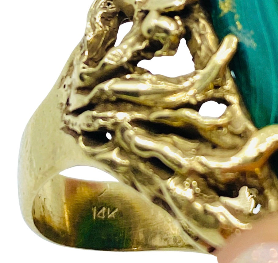 Malachite Ring 14k Gold Artisan Jewelry