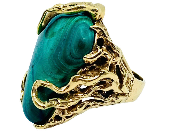 Malachite Ring 14k Gold Artisan Jewelry