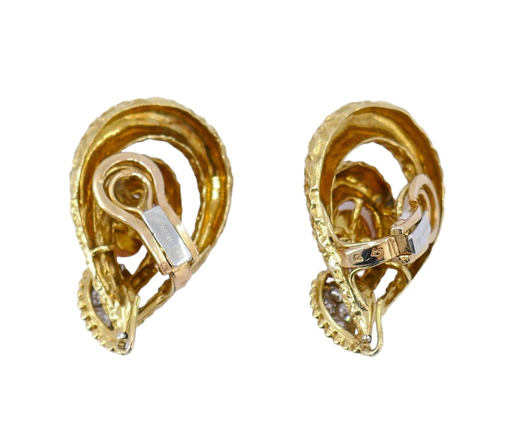 Mauboussin Paris Earrings 18k Hammered Gold Diamond Coral