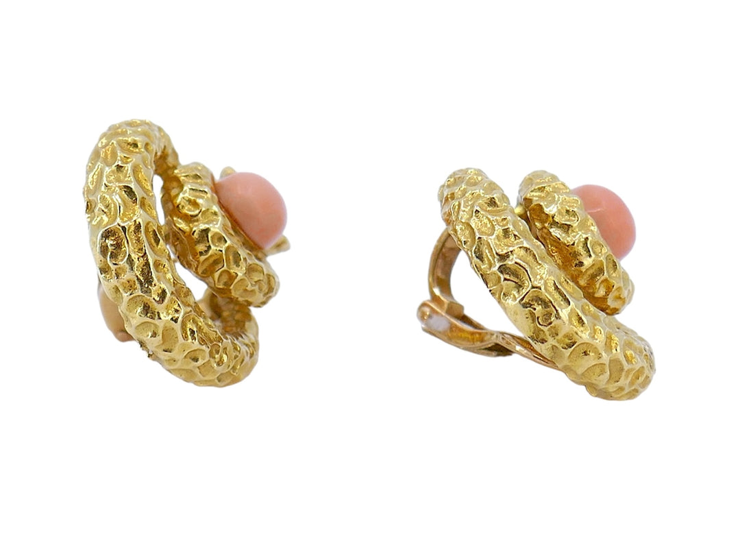 Mauboussin Paris Earrings 18k Hammered Gold Diamond Coral