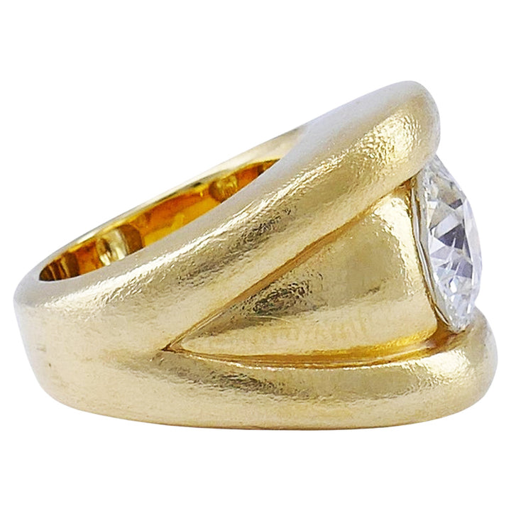 Old European Cut Diamond Chunky Gold Band Ring Estate