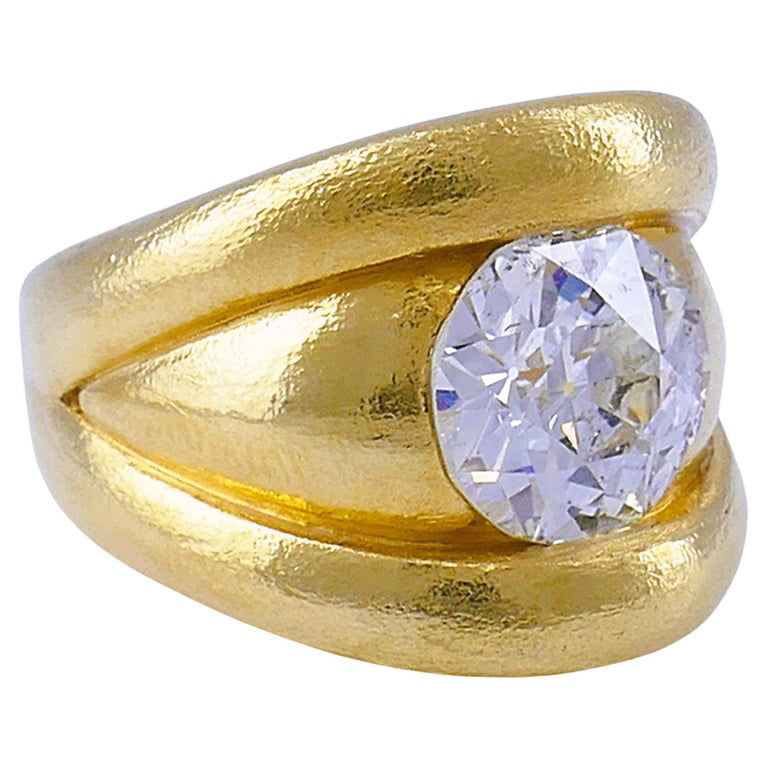 Old European Cut Diamond Chunky Gold Band Ring Estate