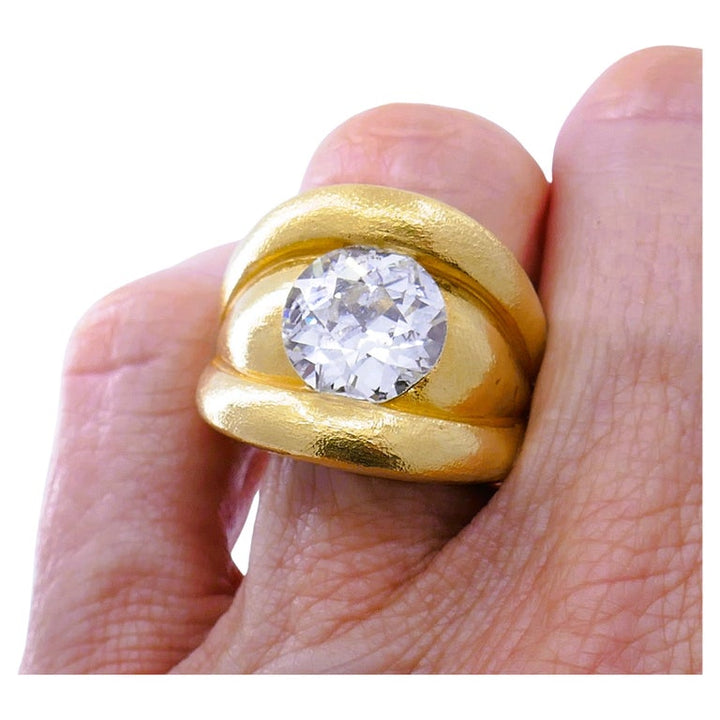 Old European Cut Diamond Chunky Gold Band Ring Estate