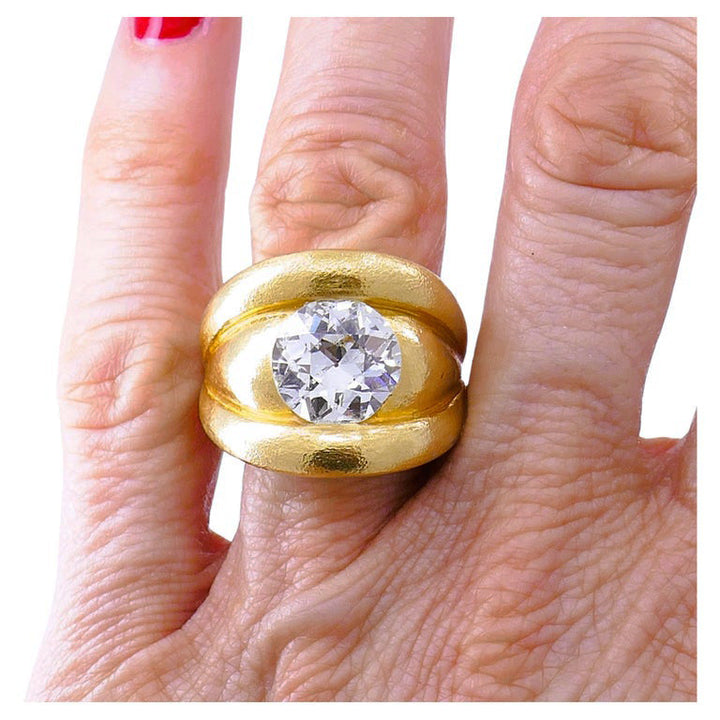 Old European Cut Diamond Chunky Gold Band Ring Estate