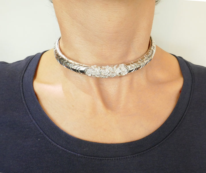 Vintage Marina B Diamond 18k White Gold Choker Necklace