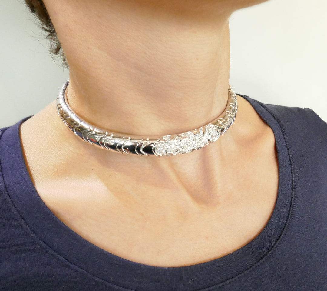 Vintage Marina B Diamond 18k White Gold Choker Necklace