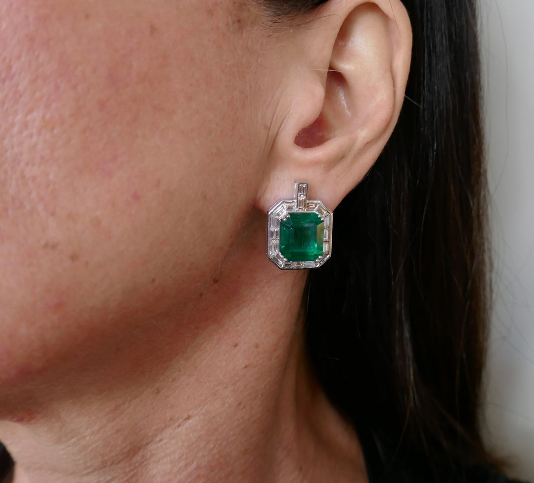 Emerald AGL Diamond White Gold Earrings