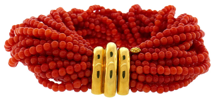 Verdura Coral Bead Multi Strand Bracelet with Yellow Gold Clasp