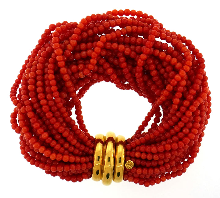 Verdura Coral Bead Multi Strand Bracelet with Yellow Gold Clasp