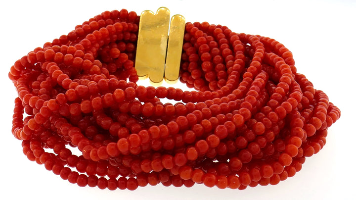 Verdura Coral Bead Multi Strand Bracelet with Yellow Gold Clasp