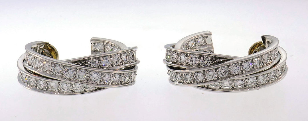 Vintage Cartier Trinity Diamond White Gold Earrings Hoops