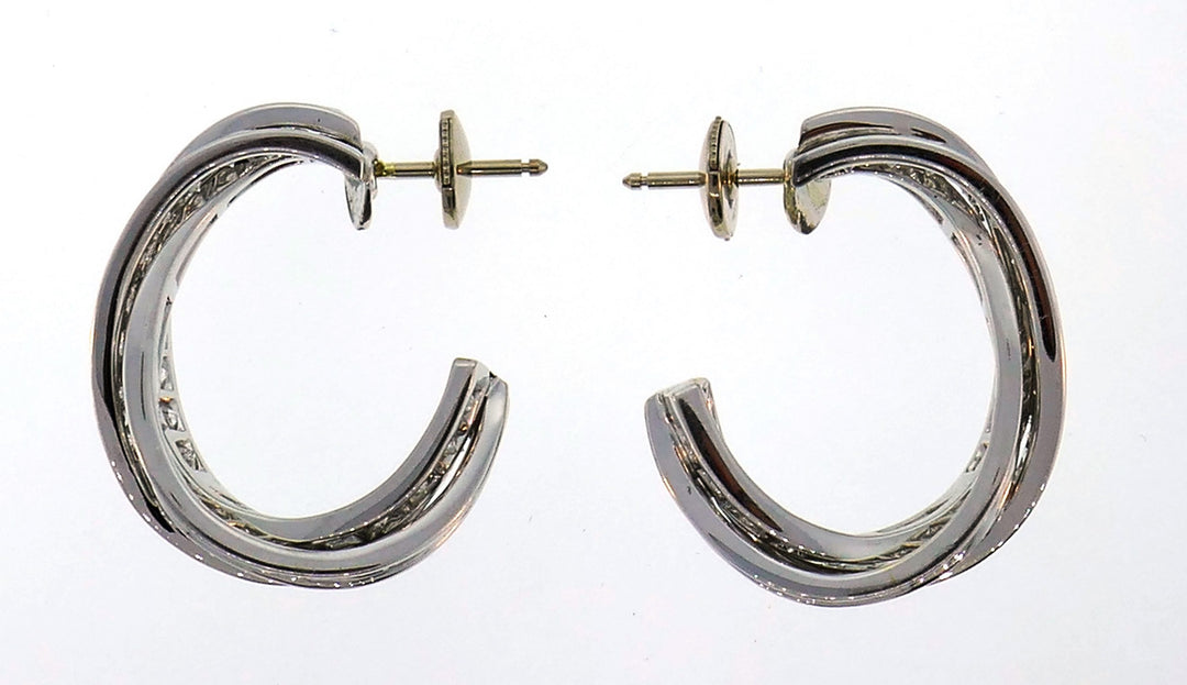 Vintage Cartier Trinity Diamond White Gold Earrings Hoops